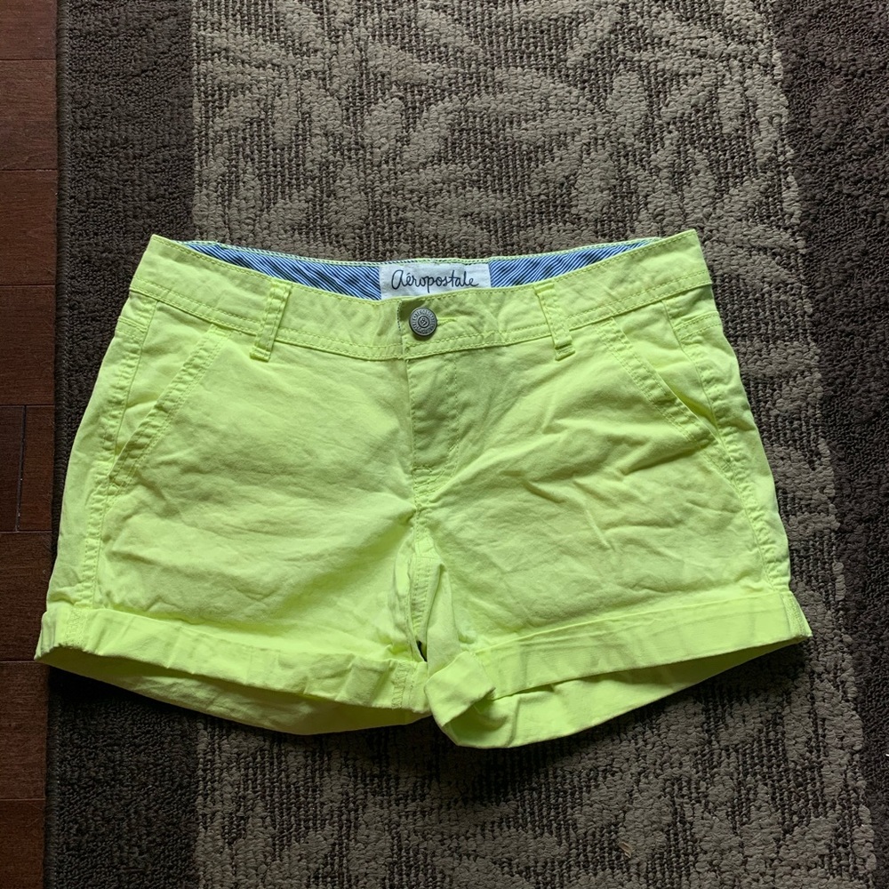 Aeropostale neon yellow twill midi cuffed shorts